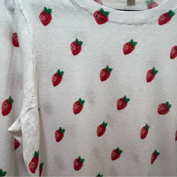 J. Crew Strawberry Teddie sweater White red cotton large NWT - Picture 5 of 8